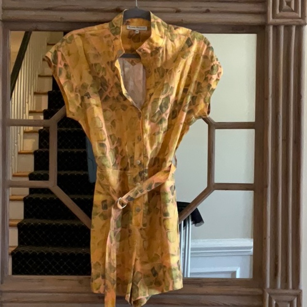 KARINA GRIMALDI Yellow Patterned Romper with Belt